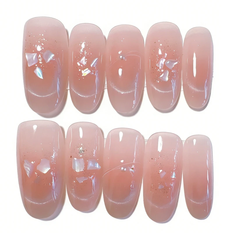 

10Pcs Reuse Finished Fake Nails Silver Foil Phototherapy Cat's Eye French Handmade Press on False Nails Wearable Nail Art Tips