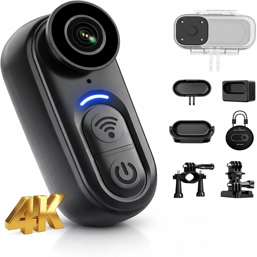 

4K Mini Body Camera with 6-Axis Stabilization, Waterproof Thumb Action Camera,Body Cam for Cycling Travel Outdoor Adventures