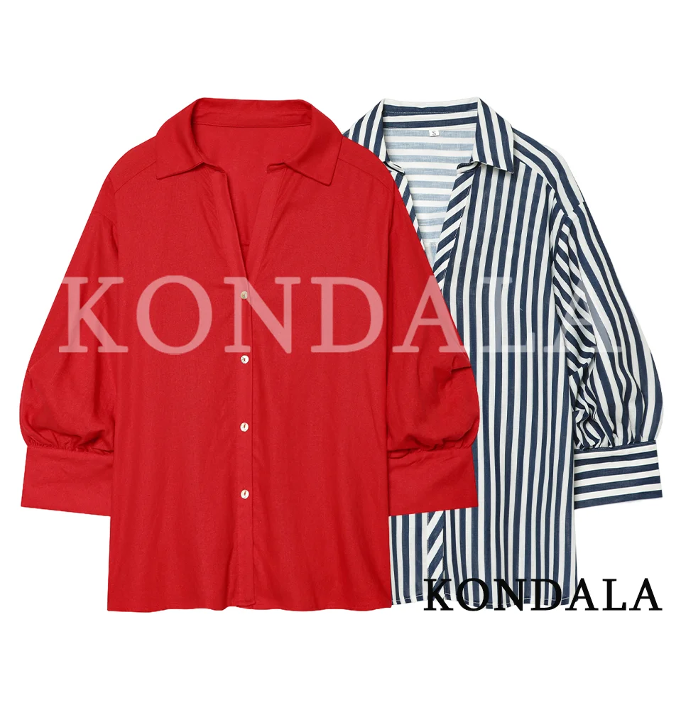 

Women's Chic Leisure Bubble Sleeve Shirt KONDALA 2026 Summer Fashion High Street Shirts Female Elegant Commute Buttons Shirts