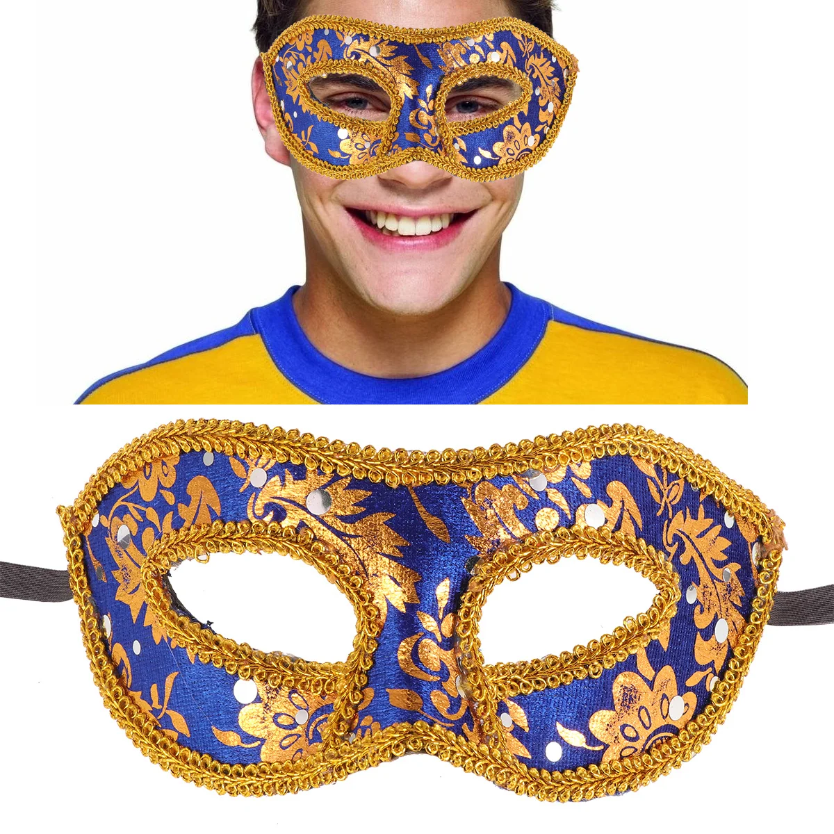 Masque de noël pour hommes, bleu foncé, demi-visage, fête de carnaval, bal de promo, Costume d'halloween rétro réglable