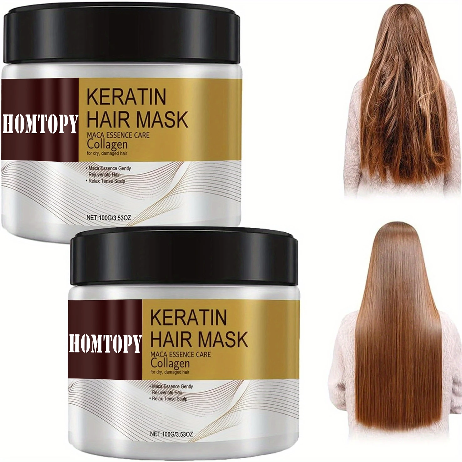 Mascarilla capilar hidratante de queratina con infusión de aceite de argán, aceite de coco y queratina hidrolizada para cabello liso y sedoso, 1/2 Uds.