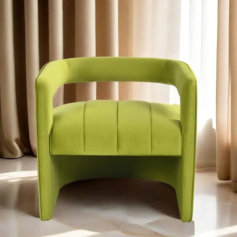 Modern Velvet Accent Chair, Ribbed Detail, Luxury Curved Upholstered Chair, Green, No Assembly Required