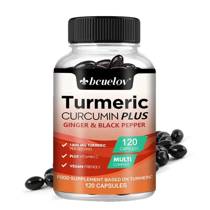 Curcumin with Turmeric Black Pepper & Ginger - with Vitamin C, 120 Veggie Capsules, Improved Absorption, Joint Health