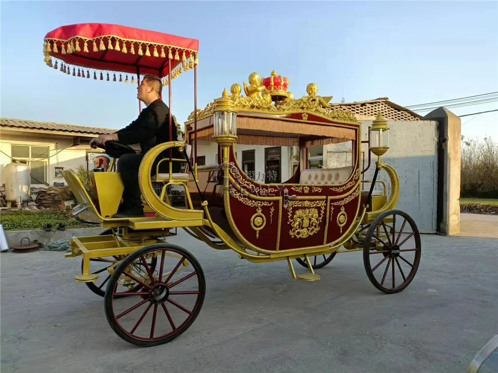 

Electric Double-row Horse Drawn Carriage Royal Luxury Children Horse Carriage Trailer for Sale Wedding