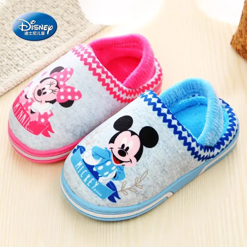 real photo Children's Cotton Slippers Mickey Indoor Boys And Girls Minnie Autumn And Winter Non Slip Mickey Home Cotton Slippers