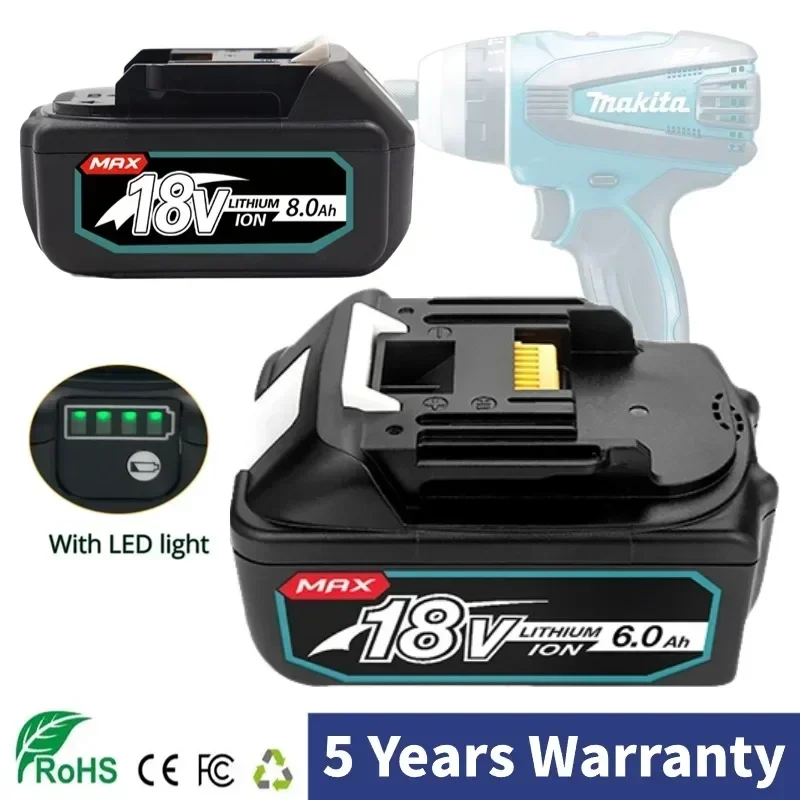 

2024 Upgraded 18V 8Ah for Makita BL1860 BL1850B BL1850 BL1840 BL1830 BL1820 BL1815 LXT-400 Replacement Lithium Battery with LED