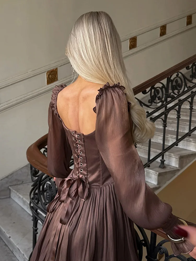 Quadratischer Ausschnitt Rüschen Kurzes Bodycon-Kleid Damen Sexy Laternenärmel Fischgräten-Schnürung Korsett-Kleider Schicke Damen-Partykleidung Robe – Detail 25
