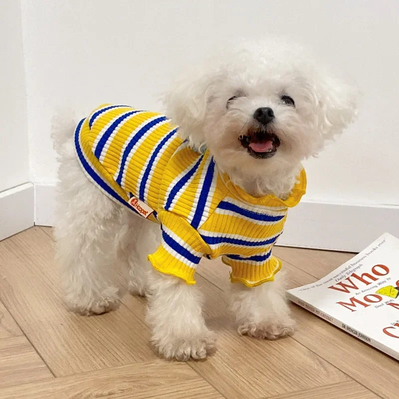 Dog Clothes Stripe Backing Shirt Hair Proof Teddy Bibear Pomeranian Small Dog Pet Backing Shirt Dog Spring Autumn Dog Clothes