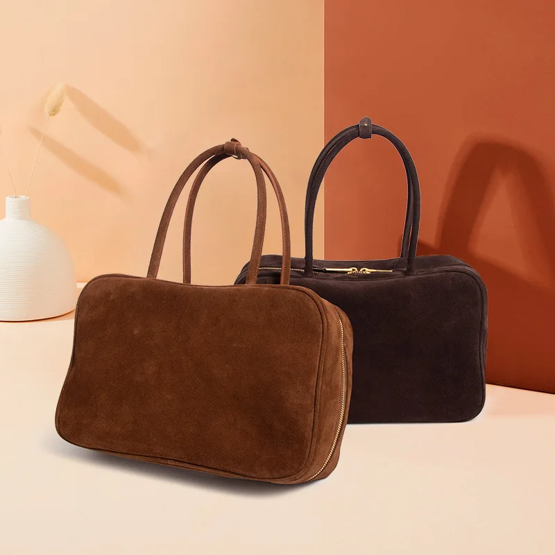 

Simple Minimalist Design Top-handle Satchel Bag All-match Matte Suede Cow Leather Women Shoulder Bag Commuter Office Briefcase