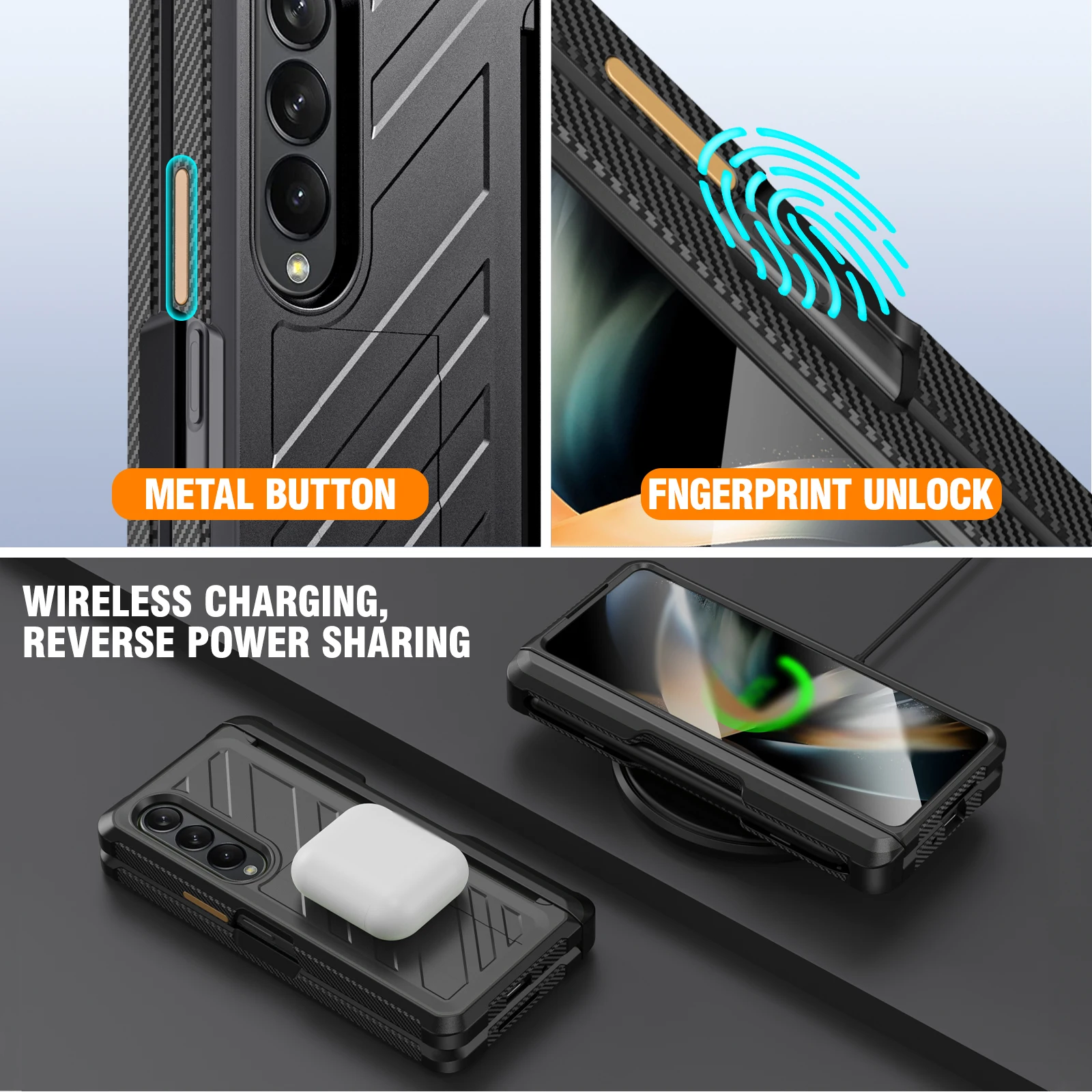 For Samsung Galaxy Z Fold 4 Luxury Full-Coverage HD Film Military-Grade Anti-Fall Hinge Protective Film Phone Case With Pen Slot