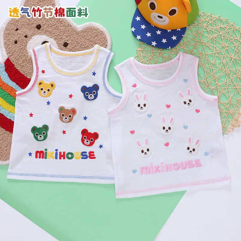 Boys' Clothes Summer New Girls Cartoon Letter Embroidered Vest Short Sleeve T-shirt