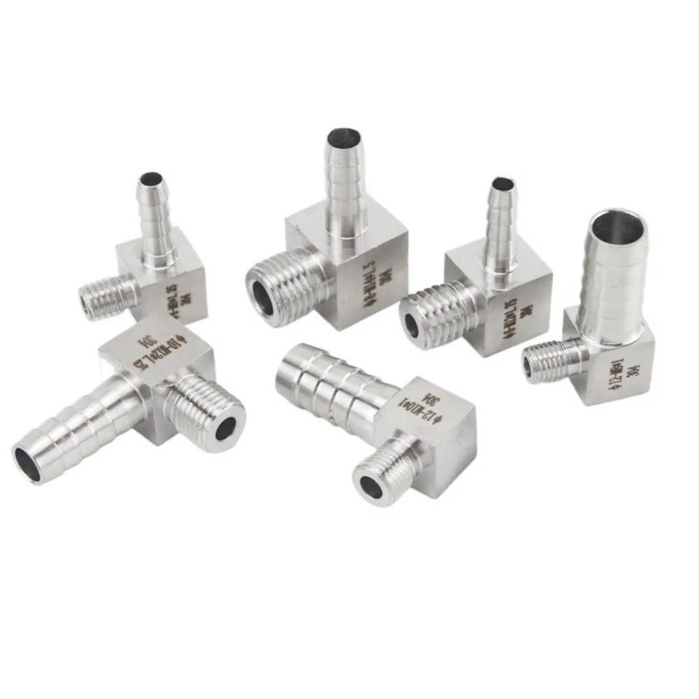 90 Degre Elbow Angle M8 10 12 14 16 18 20 22 Metrci Male X 6-19mm Hose Barb 304 Stainless Steel Pipe Fitting Connector Adapter