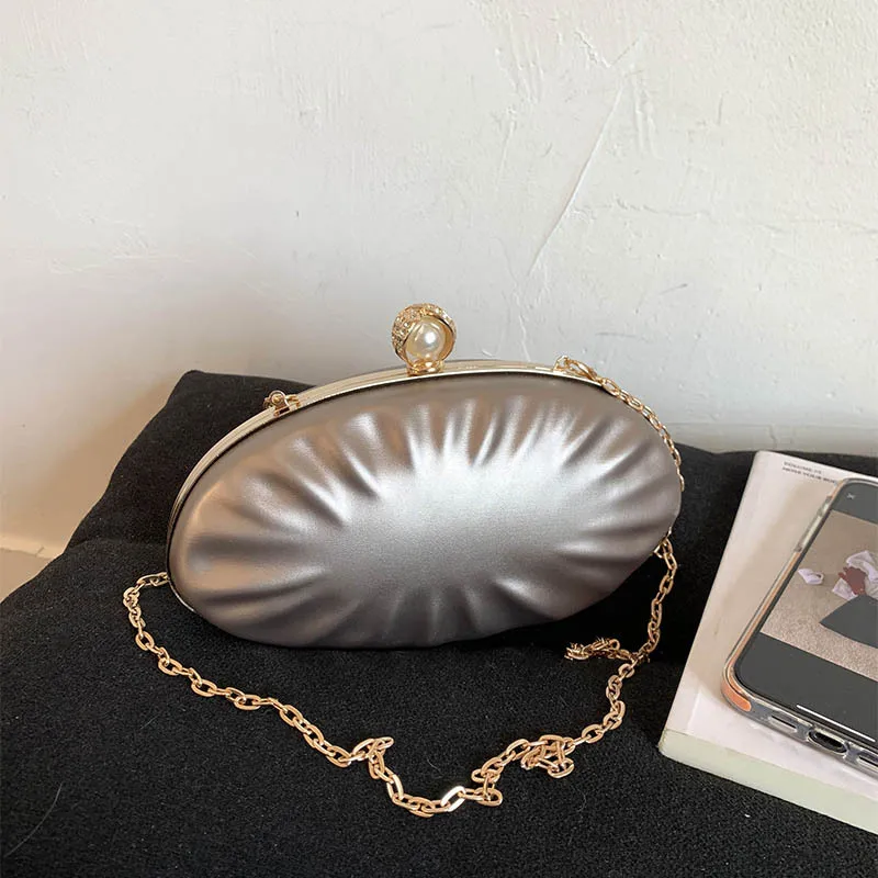 

Модный женский гламурный элегантный клатч в форме ракушки, женский однотонный вечерний клатч с длинной цепочкой, женская вечеринка, свадьба, ужин, банкет