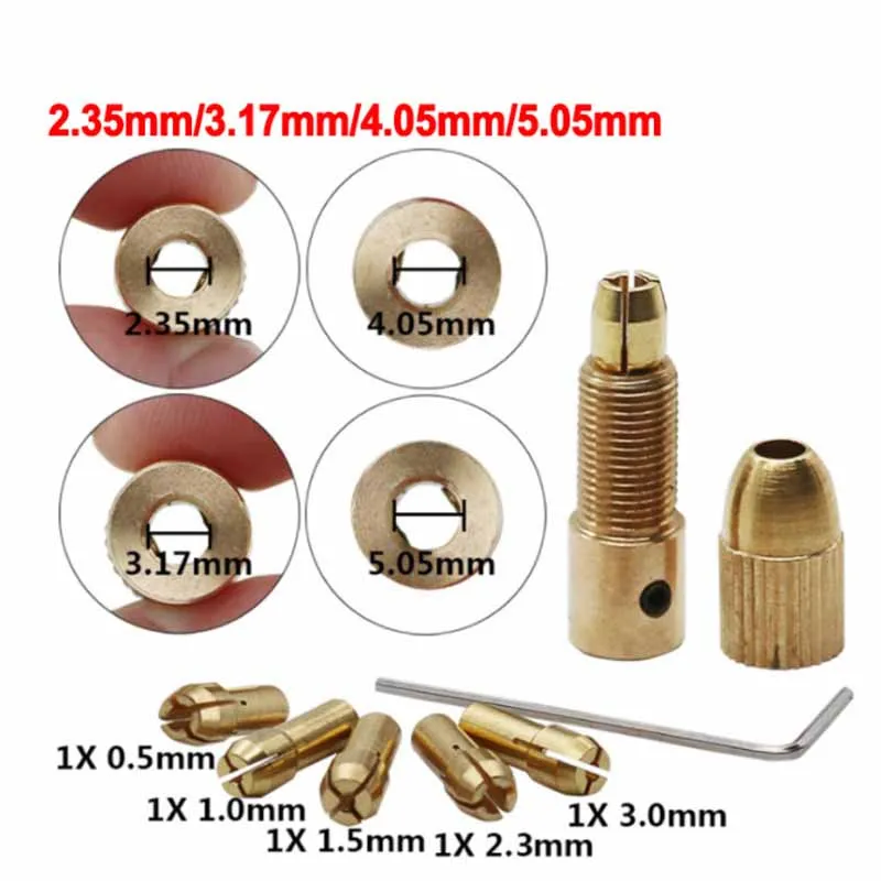 Brass Dremel Collet Mini Drill Chucks 2/2.35/3.17/4.05/5.05mm For Electric Motor Shaft Drill Bit Tool Drill Chuck Adapter