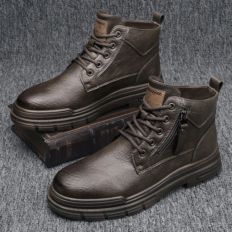 Men's high top British style autumn winter leather upper mid-top fashion men's shoes boots Work boots обувь мужская M105