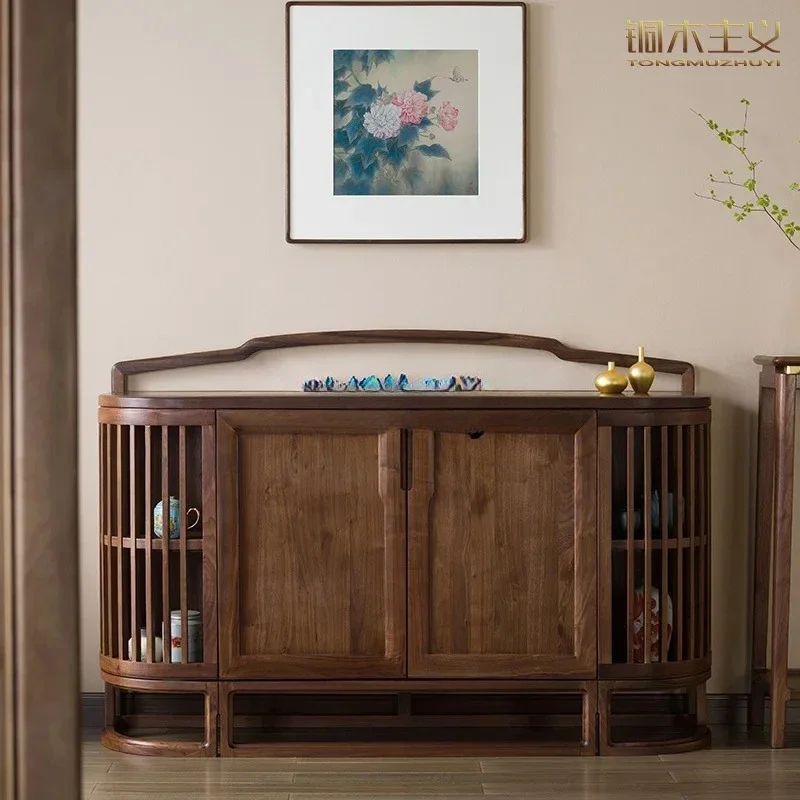 

Обеденный боковой шкаф из массива черного ореха, декоративный шкаф, новая китайская бревенчатая мебель для столовой