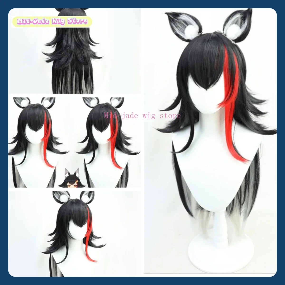 

Hololive Ookami Mio Cosplay Wig Anime Game Cosplay Party Synthetic Hair+upturned Ears Anime GamesCostumes Props Role-playing Wig