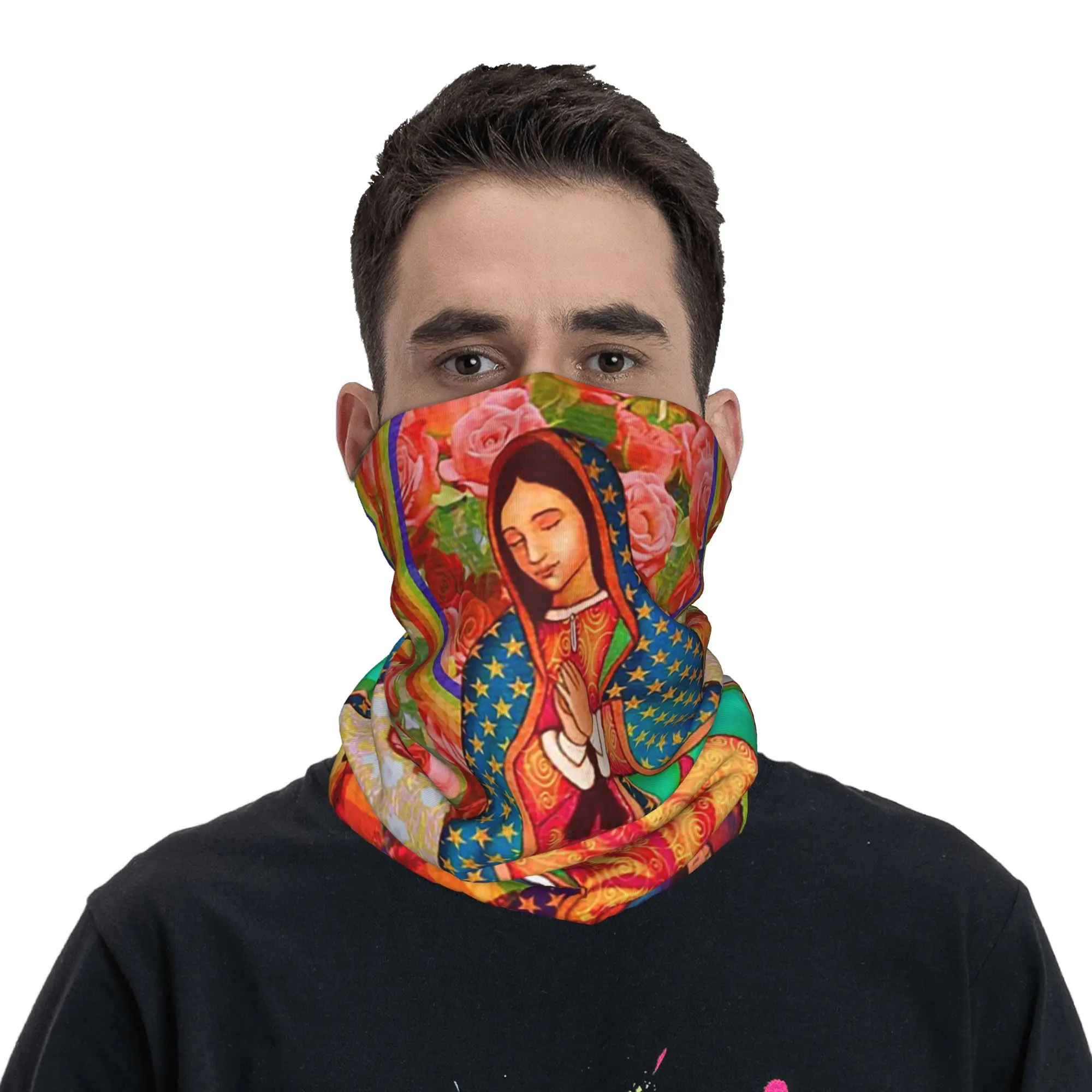 Rainbow Guadalupe Collage Virgin Mary Bandana Neck Gaiter Printed Mask Scarf Multifunction Face Mask Cycling For Men Women Adult
