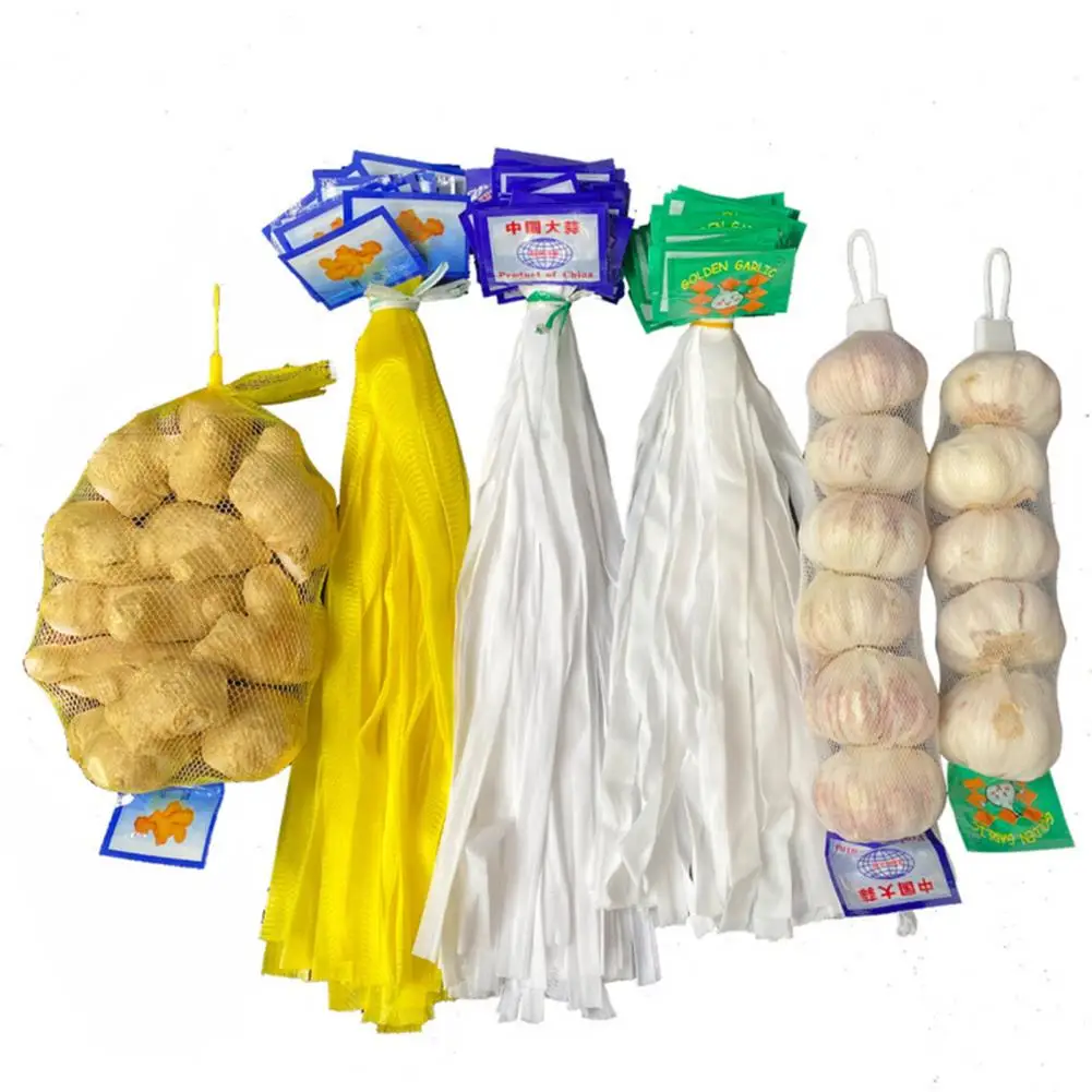 100Pcs Useful Net Sacks Easy to Assemble Elastic with Tag Reusable Fruit Garlic Packing Bags Plastic Buckles