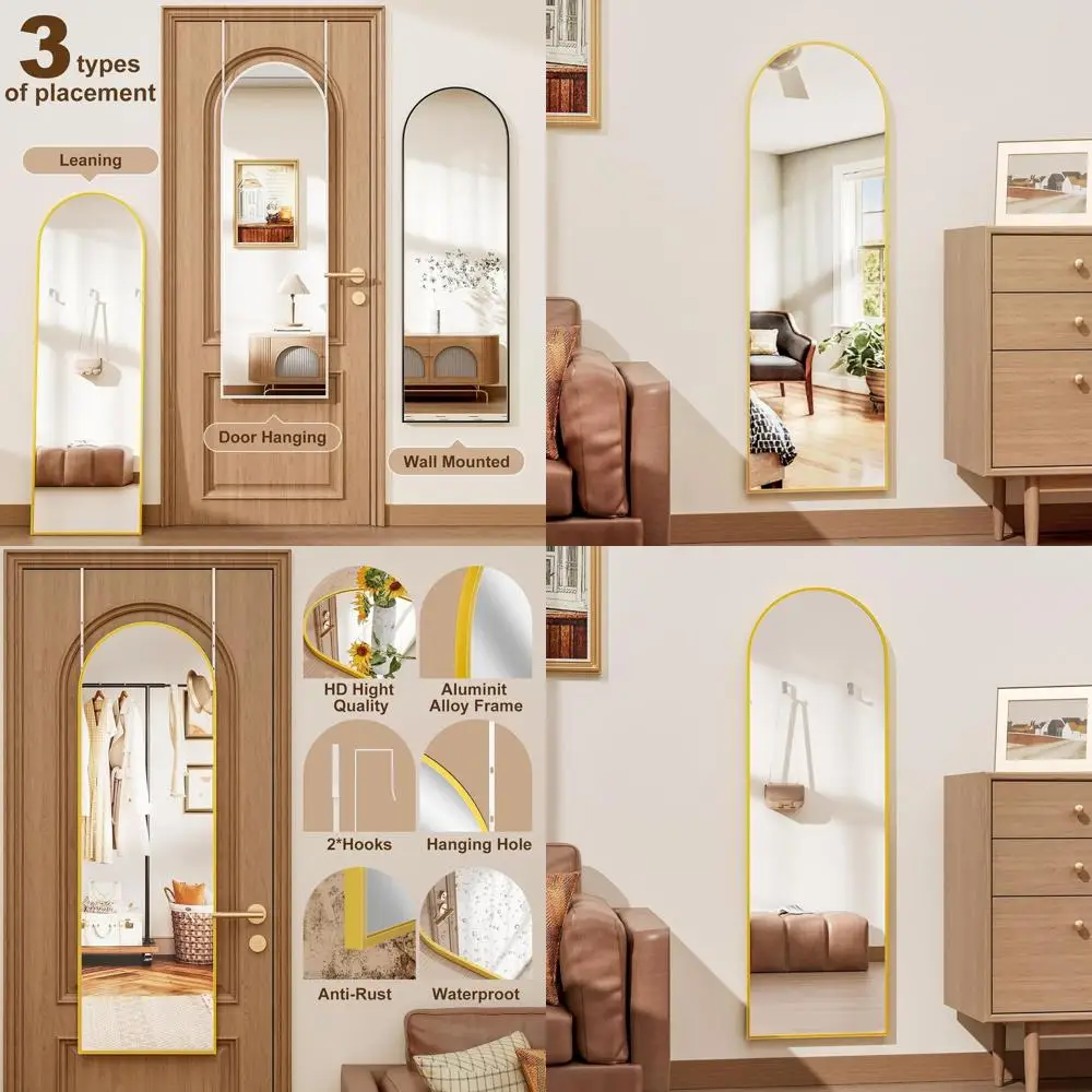 

Arched 50x16 Wall-Mounted Door Mirror for Stylish Home Decor in Various Rooms - Gold