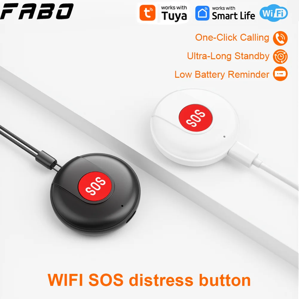 WiFi Smart Panic Button One-Click Emergency Alert Device Wireless Safety Alarm for Elderly Kids APP Control White Black Optional