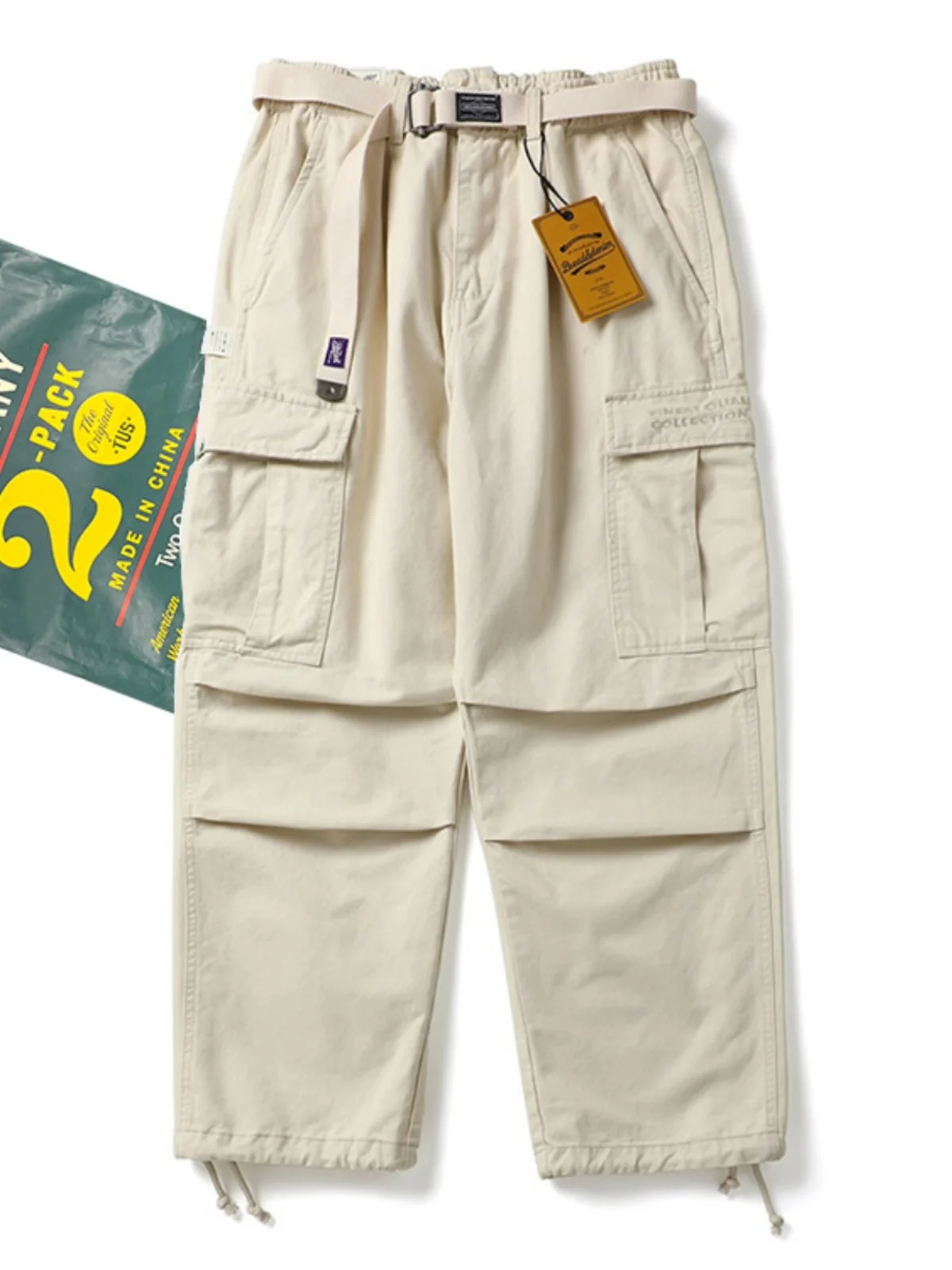 

Men's Loose Straight Leg Cotton Work Trousers Multi-ket Waed Casual American Sle Retro Trendy Long Pants Breathable