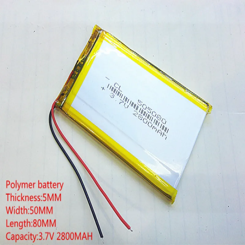 

5pcs Polymer battery 2800 mah 3.7 V 505080 smart home MP3 speakers Li-ion battery for dvr,GPS,mp3,mp4,cell phone,speaker