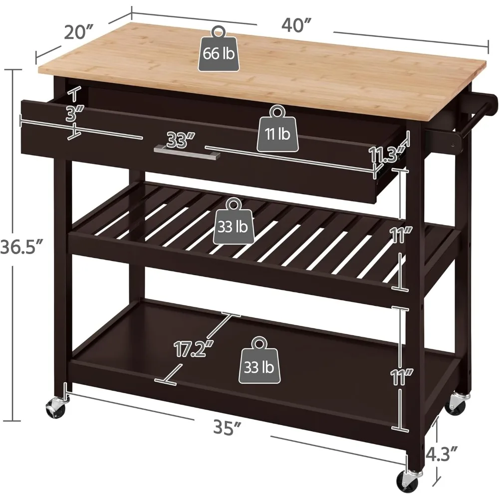Yaheetech Bamboo Top Kitchen Island Cart with 3-Tier Wheels: A Stylish and Practical Addition thumbnail