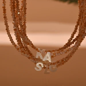 Colar Inicial de Aço Inoxidável para Mulheres, Cristal Brilhante, Carta Madrepérola, Jóias da Moda Feminina 10 principais vendas colar letra perola - №3