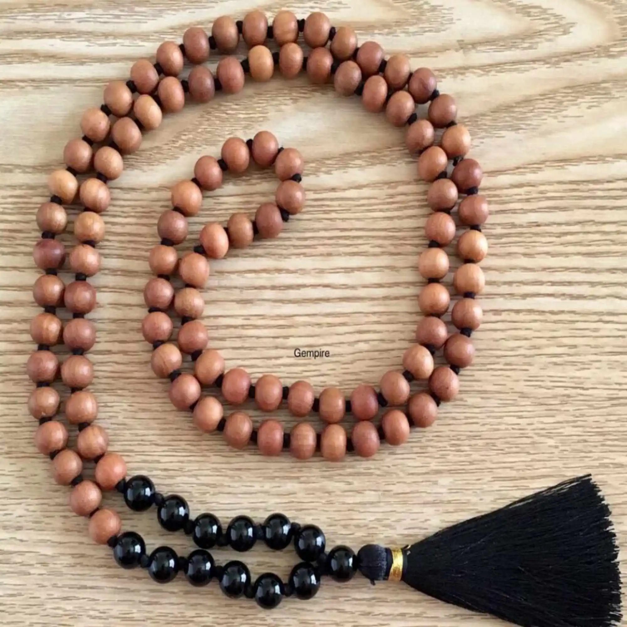 

8mm Natural knot Sandalwood black agate beads necklace Wrist Spirituality Prayer Pray Calming Chakra Dark Matter Chic Men