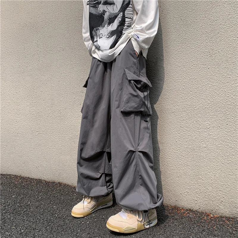 Men's Casual Wide Leg Multi Pocket Workwear Cargo Pants Spring Autumn Hip Hop Loose Straight Baggy Joggers Pants