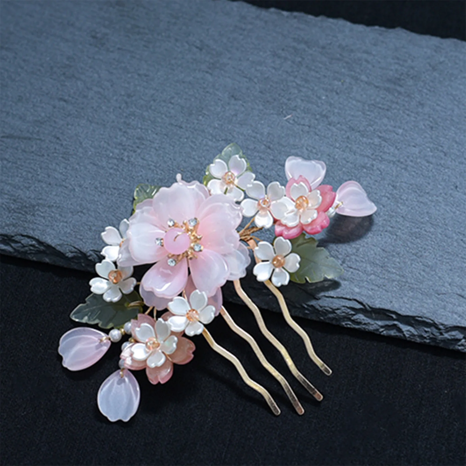 Pink Flower Hair Comb Hairpin Set Alloy Glass Pearl Tassel Hair Accessories for Bridesmaid Hair Decorative Ornaments