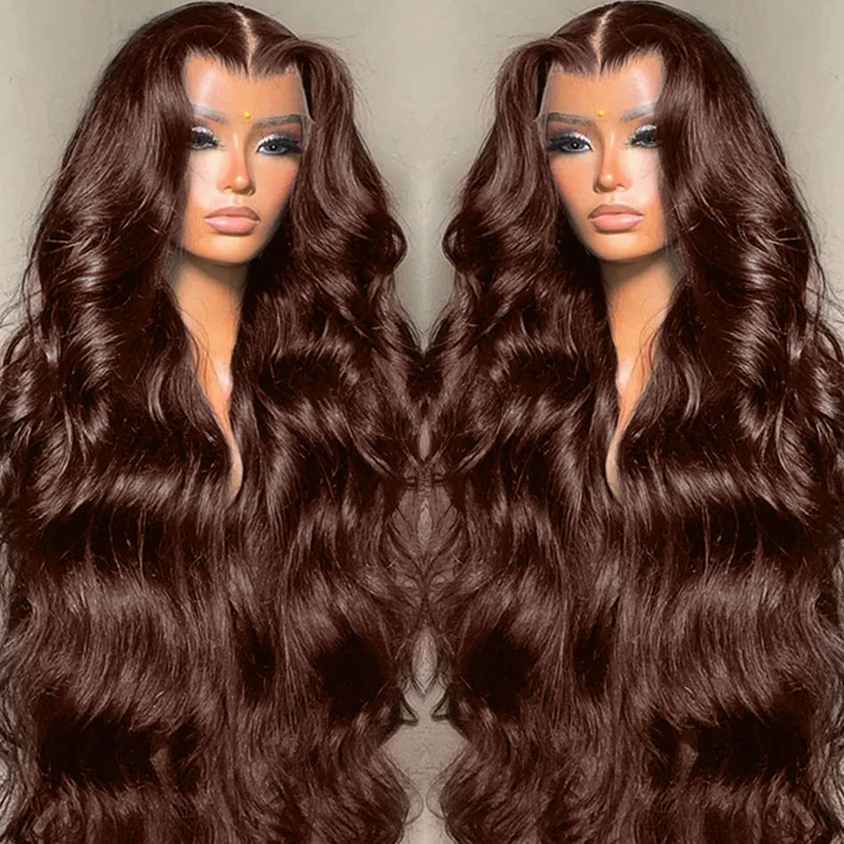 

Chocolate Brown Body Wave Lace Front Wig 13x6 HD Transparent Lace Frontal Wig Human Hair Preplucked Colored Human Hair Wigs 180%