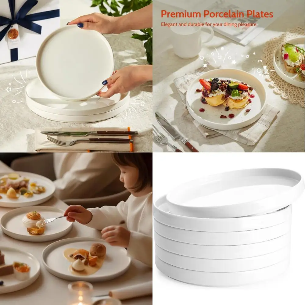 

Set of 6 Porcelain 7.8 Dessert Plates - Ideal for Kitchen, Appetizers, Dishwasher & Microwave Safe, Elegant White