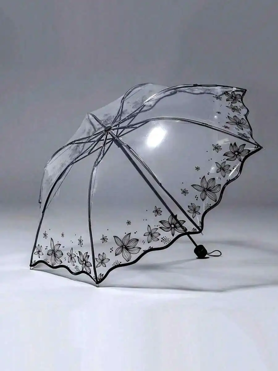 

Transparent Floral Umbrella For Adult Use Office Travel Home Durable
