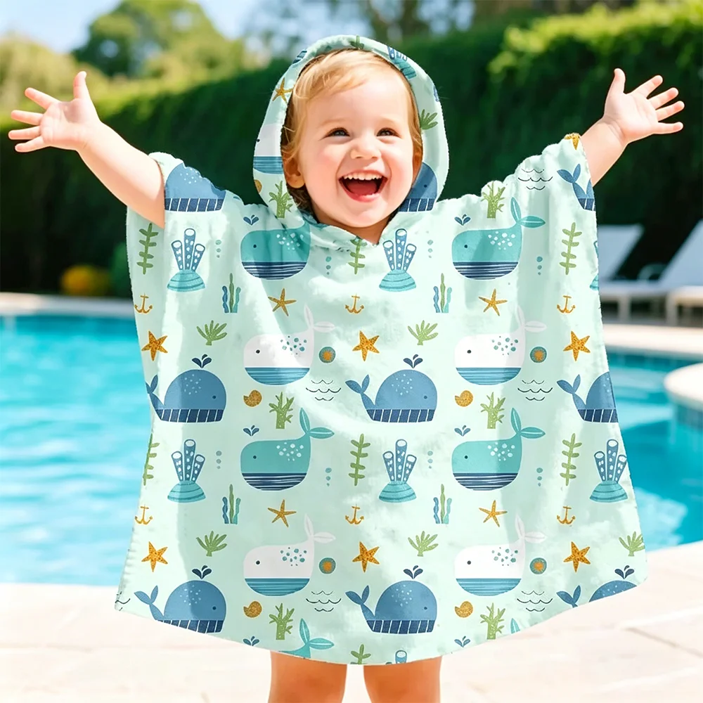 Unisex Kids 60x60CM Microfiber Hooded Bath Towel Nature Animal Print for Girls & Boys Ideal for Swimming And Beach Use