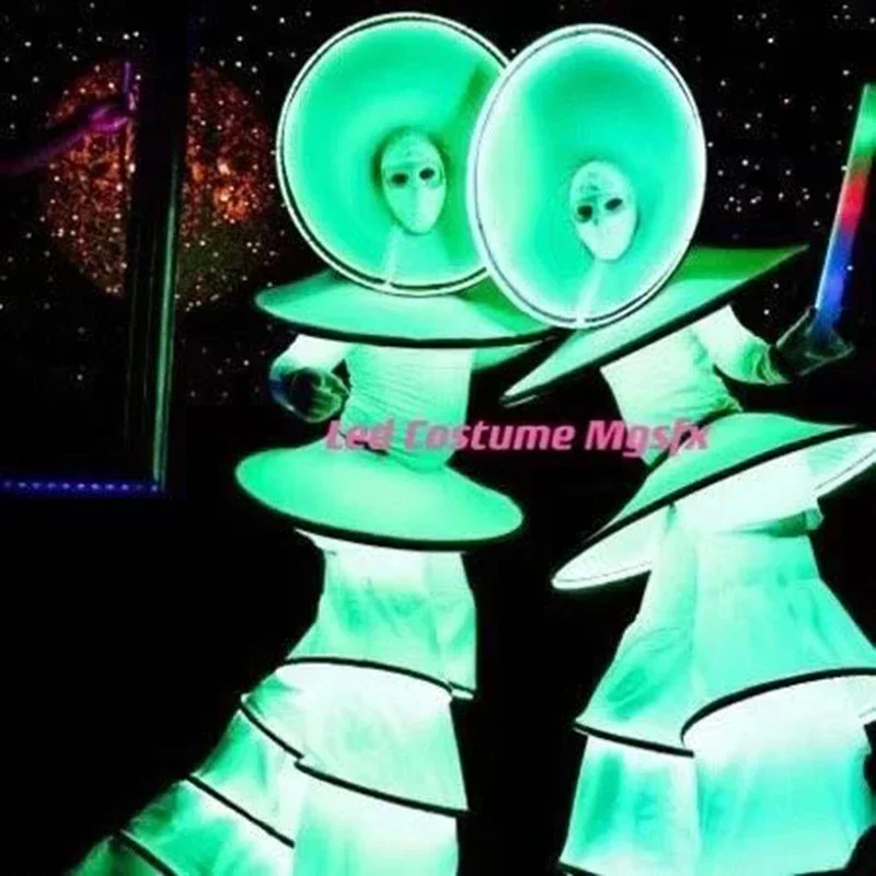 Adults Halloween Glowing Dress Costume Party Show Stage Performance White Stilts Walker LED Robot Suits