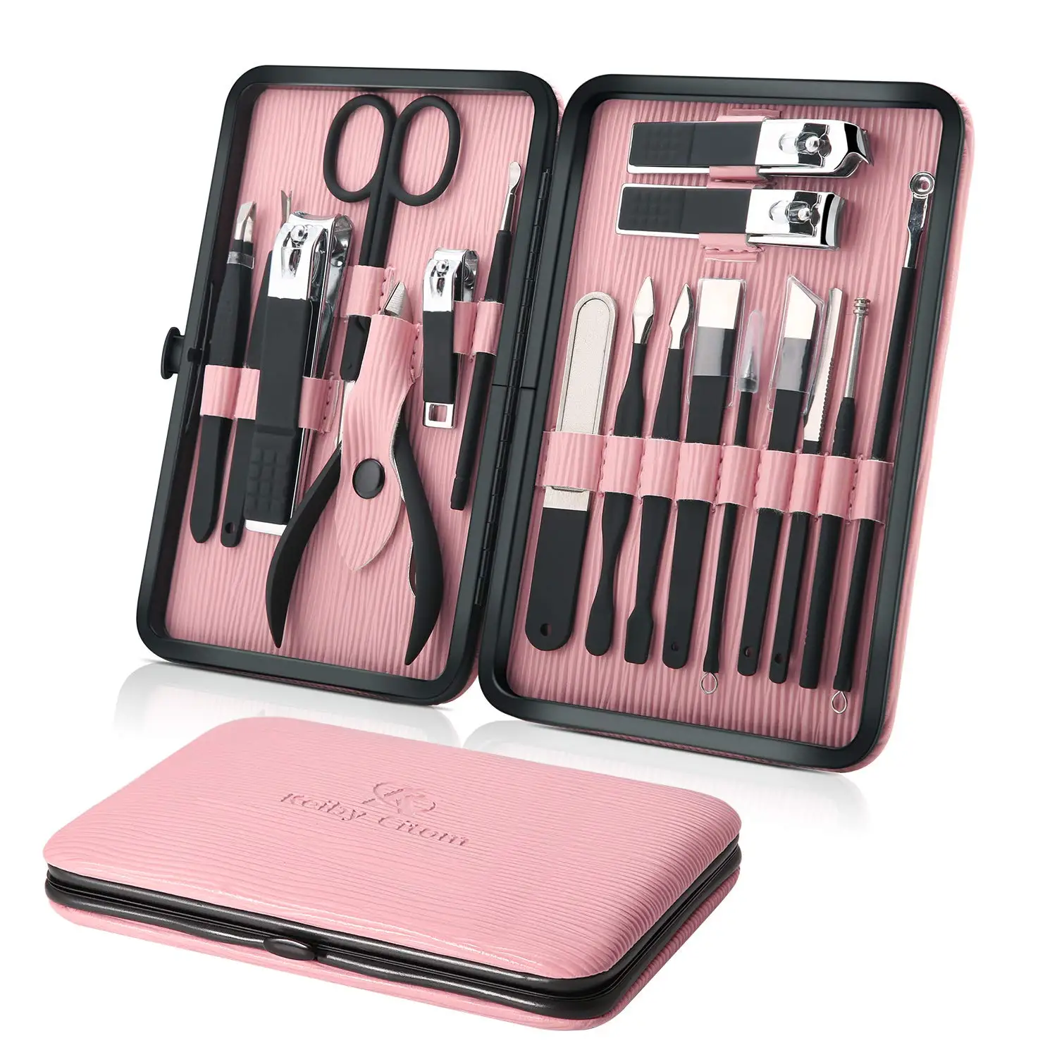 

Professional Manicure Pedicure Kit 18Pcs Stainless Steel Tools for Women Travel Home Pink