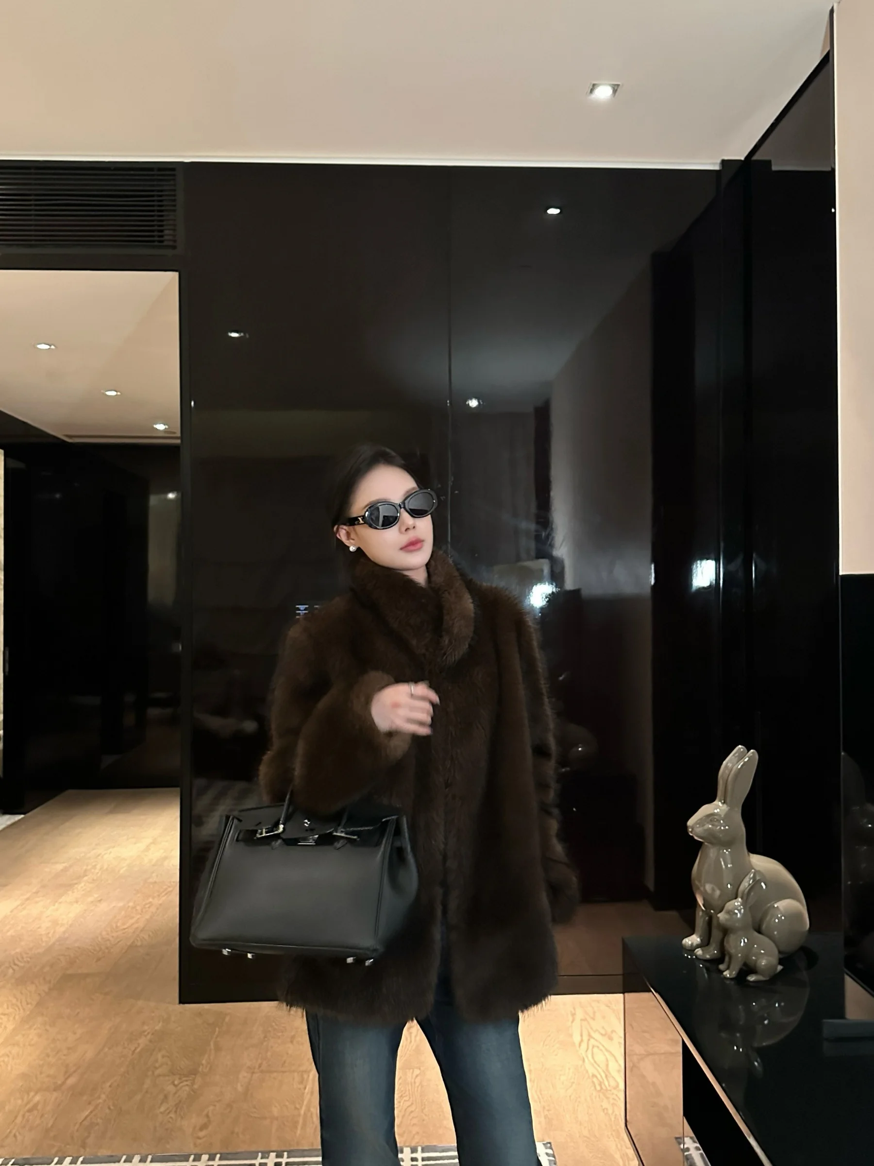 

5werkwen ort Fur Coat Женская модная верхняя одежда Экологичное окрашенное двухцветное пальто с воротником-стойкой Длинное пальто обычного кроя Sve