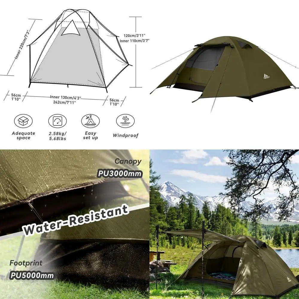 

Lightweight 2-4 Person Waterproof & Windproof Backpacking Tent for Outdoor Adventures, Hiking, Camping, and Travel