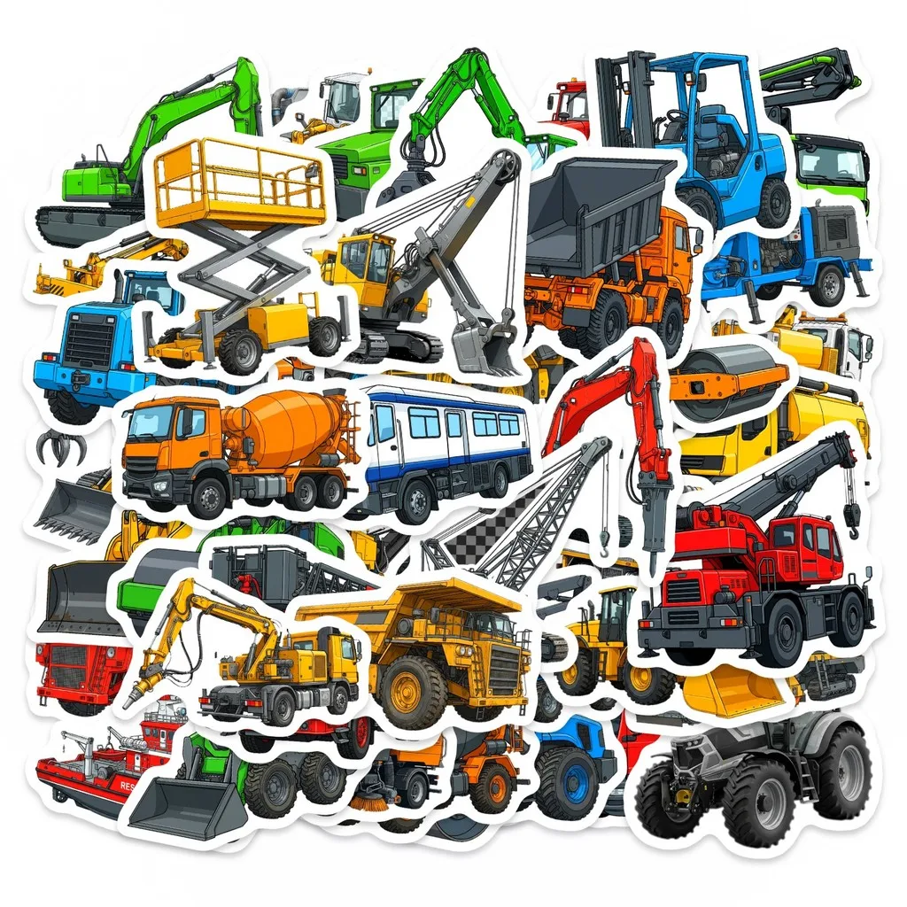 Engineering Truck Themed Sticker Pack 50 Sheets, Excavator Graffiti Stickers, Ideal for Scrapbook Custom Anime Worlds Store