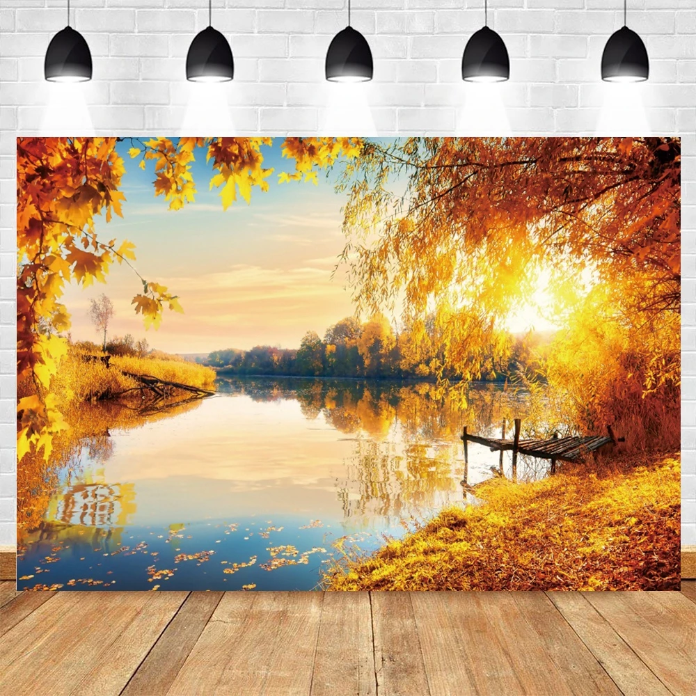 Autumn Scenery Backdrop for Photography Fall Forest Fallen Leaves Pumpkin Natural Landscape Portrait Photo Background Studio