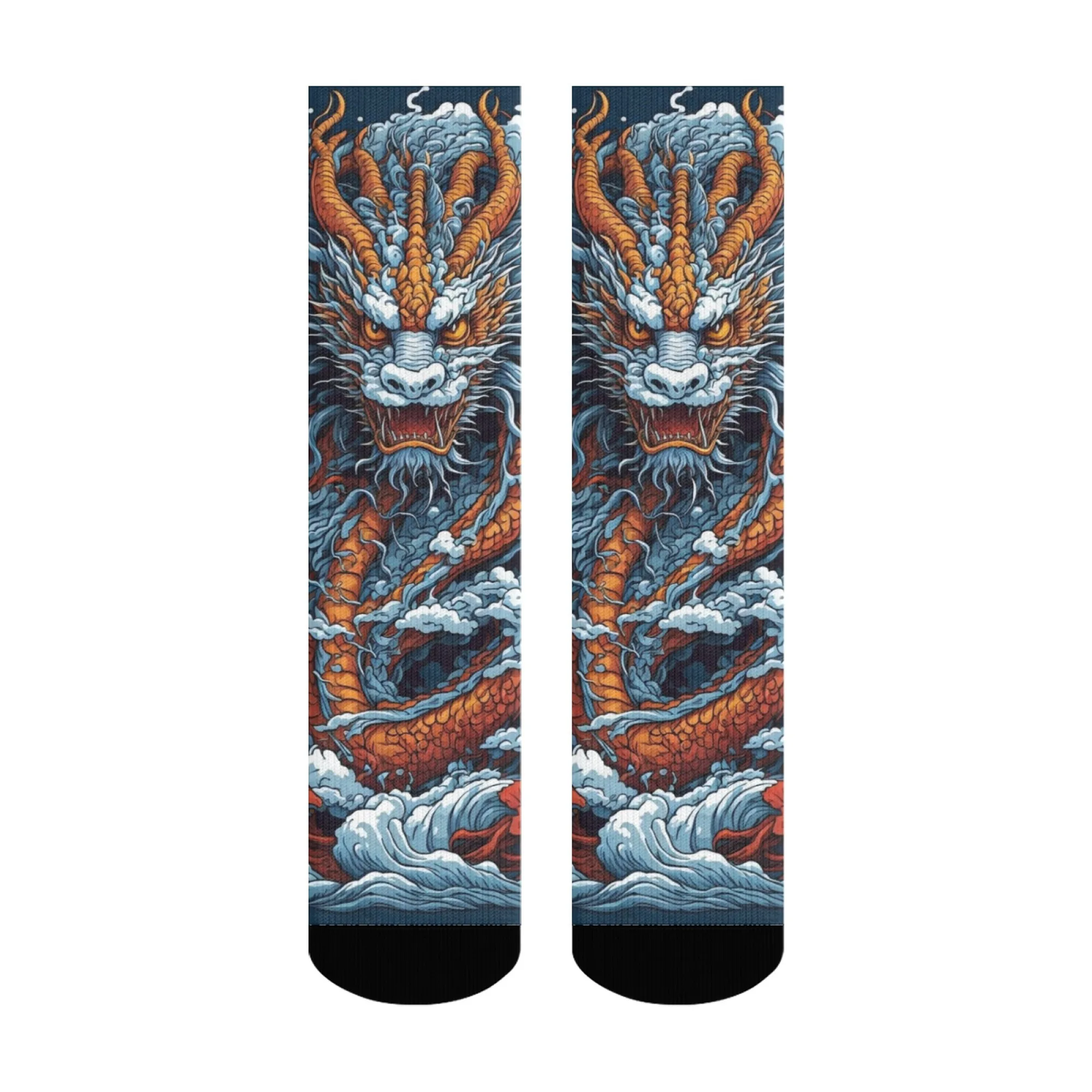 Auspicious Cloud Dragon Socks Smooth Reinforced Toe No-pilling Men's Socks City Walk Music Festivals Street Style Hip Hop Socks