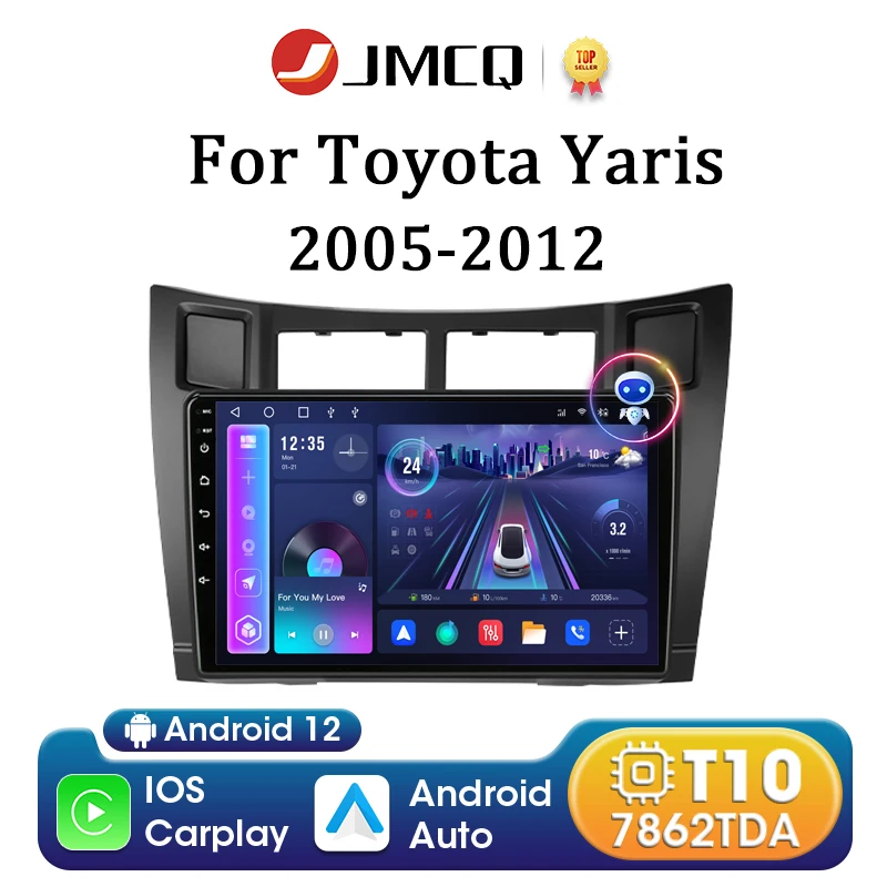 

Автомагнитола JMCQ для Toyota Yaris 2005-2012, мультимедийный видеоплеер на Android 12, 4G, 9 дюймов, типоразмер 2DIN