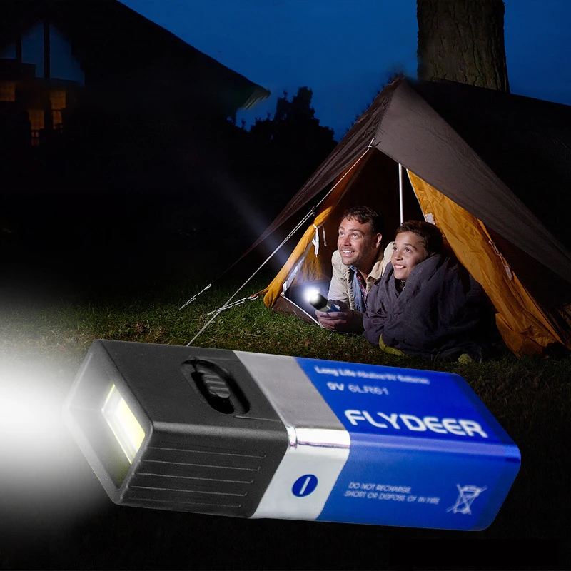 Black 9V Battery Flashlight 9V Mini LED Key Light 6F22 Battery COB Outdoor Lighting Work Light Battery Not Included