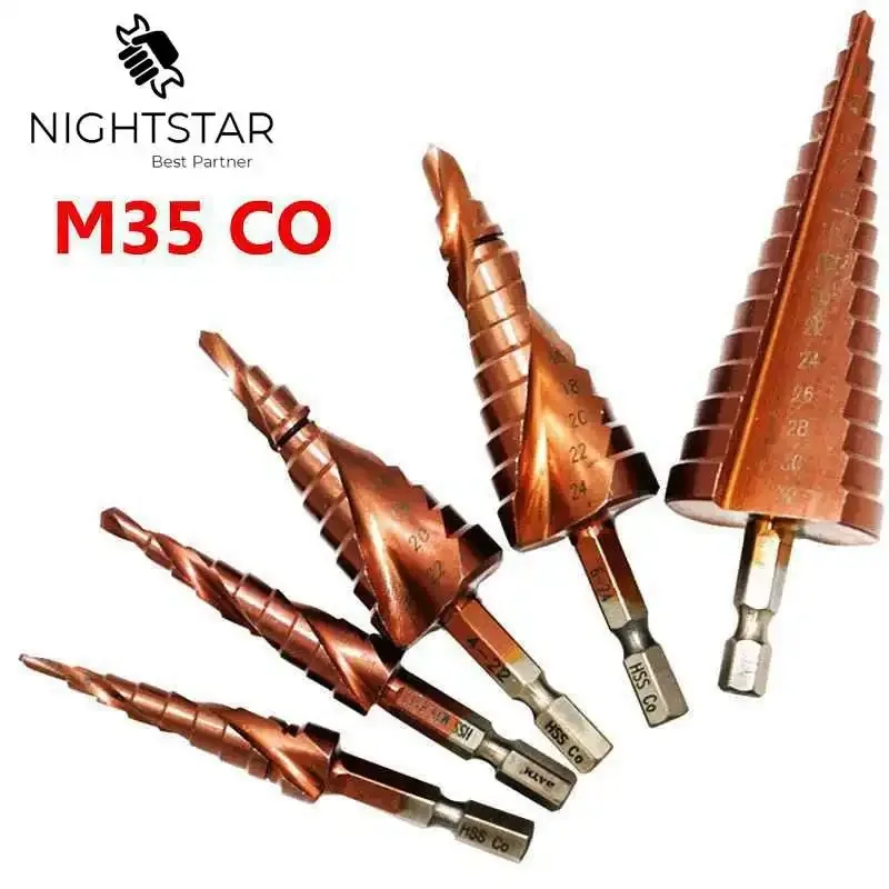 5pcs HSS Cobalt Multiple Hole 3-12 4-12 4-22 6-24 4-32mm Hex Shank 1/4 Inch Spiral Flute Grooved Step Drill Bit HSS M35 Co