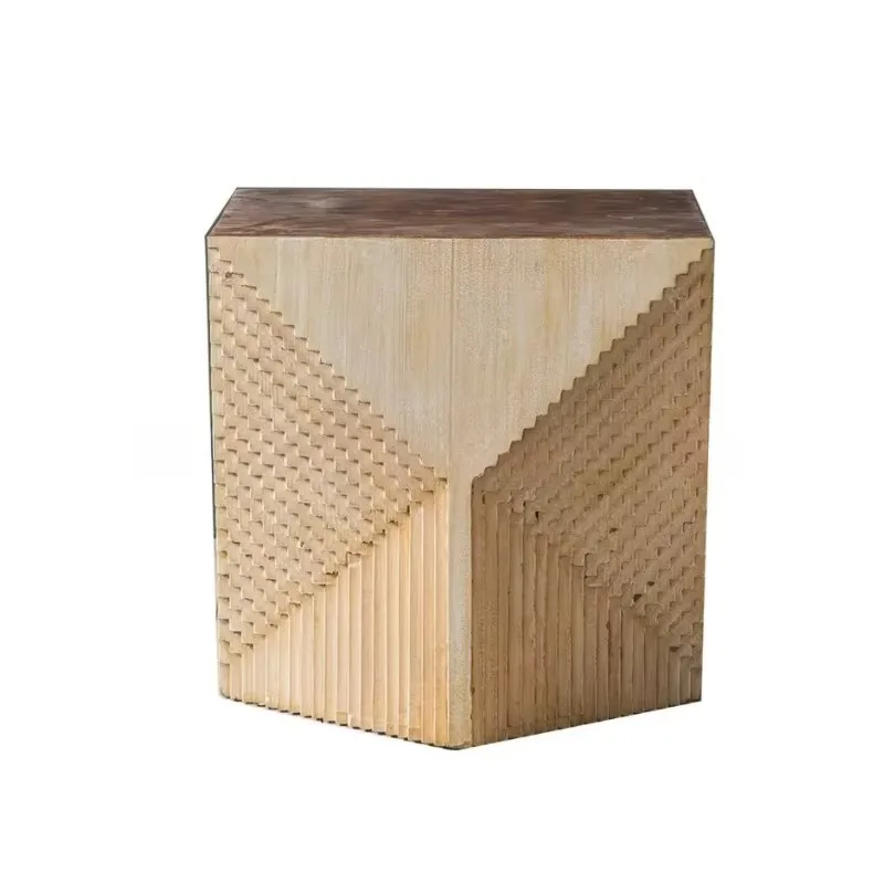BJ-12   Polygonal Cafe Wooden Sofa Side Table Decorative Ornament In Stock Living Room Bedroom Vintage Distressed Corner Table