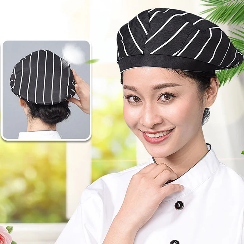 Men and Women Chef Cap Restaurant Kitchen Cooking Work Wear Hats Beret Hotel Bakey Cafe Waiter Breathable Cap 56-58cm