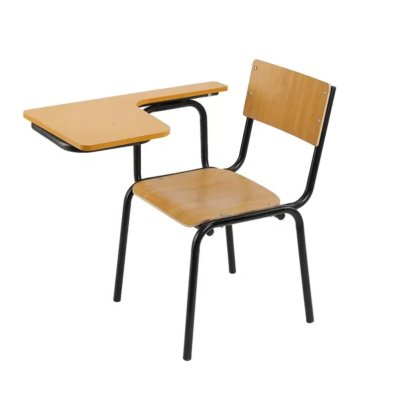 School Furniture Simple Style Wooden Metal Foldable Training Chair Exam Learning Students Study Chair With Table Desk