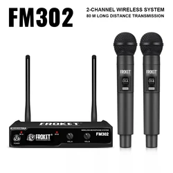 FM302 Wireless Handheld Microphone System Dual Channel (with Receiver) 200MHz-270MHz Digital Microphone For Stage, Conference